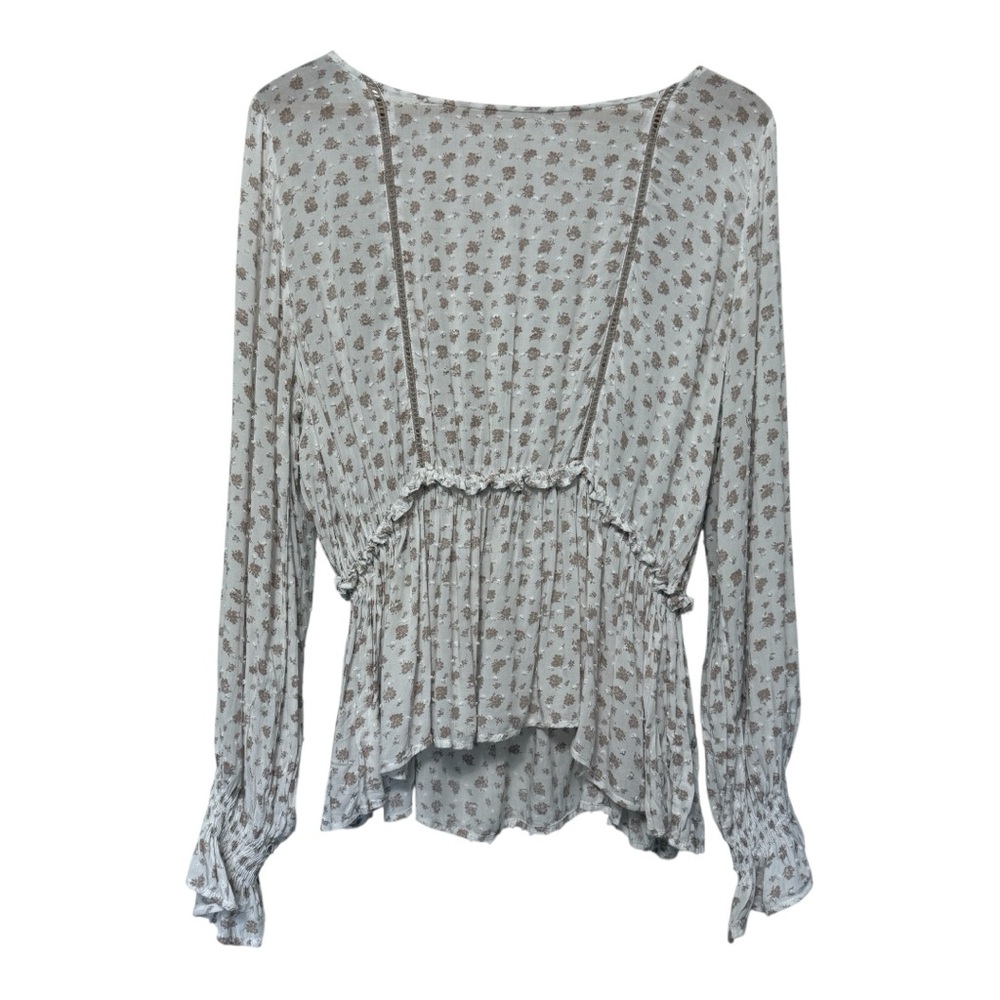 Altar’d State Clip-Dot Long Sleeve Peplum Top Women’s Large Prairie Cottagecore